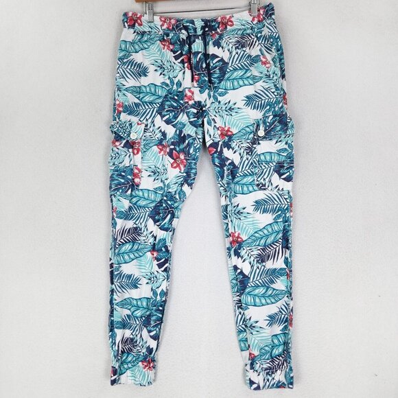 Another Hype Piece Pants Mens Large Blue Floral AHP Hawaiian Ripstop Joggers - Picture 1 of 13